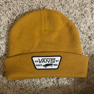 Vans Patch Logo Beanie Mustard Yellow Cuffed Knit Hat Streetwear